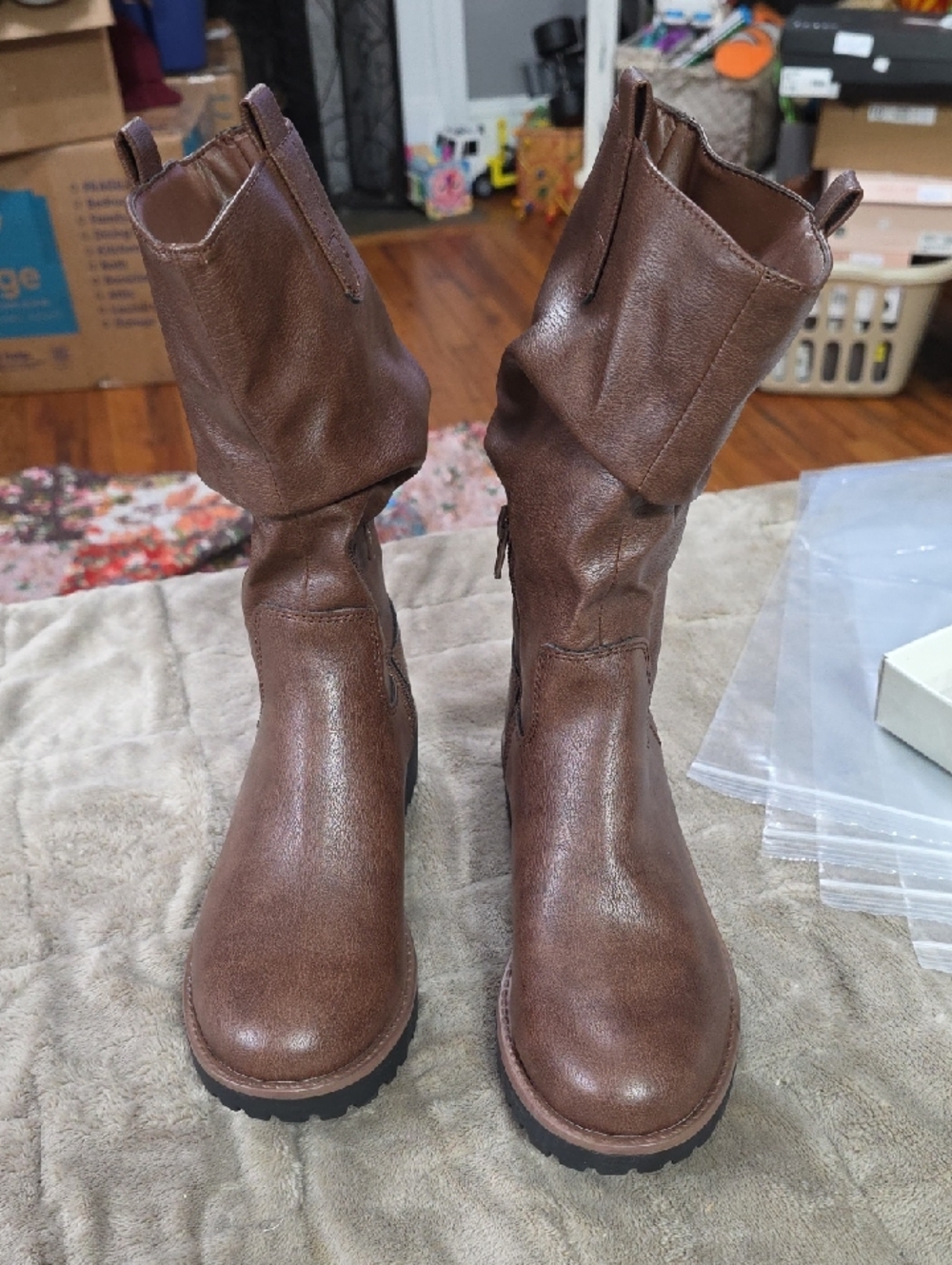 NWT Sun + Stone Women's Chocolate Boots Slouchy Chunky Soles Mid-Calf‎ Sz 6.5